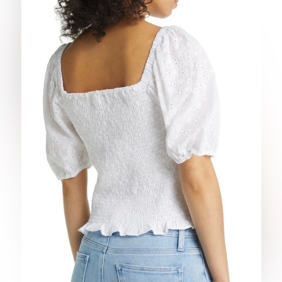 1.State Eyelet Smocked White Top (Size L) - Picture 3 of 7